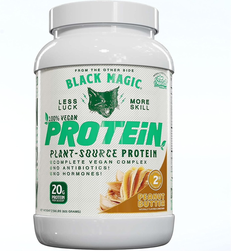 黑魔法植物-来源 100% Vegan蛋白 - Keto,低糖,乳品自由蛋白 - 预/后工作 - 花生酱 - 20g蛋白 - 2 LB