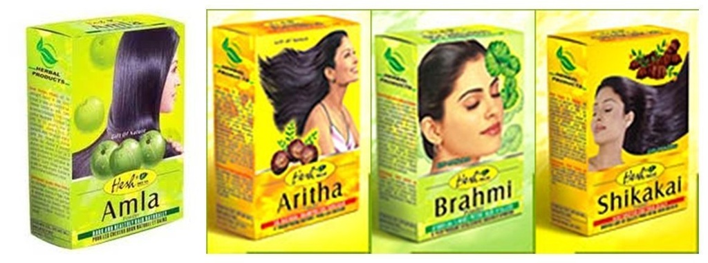 Hesh Herbal Amla Powder 100G, 婆罗门 Powder 100G, Shikakai Powder 100G, Aritha Powder 100G - 1 完整的发型护理Combo包