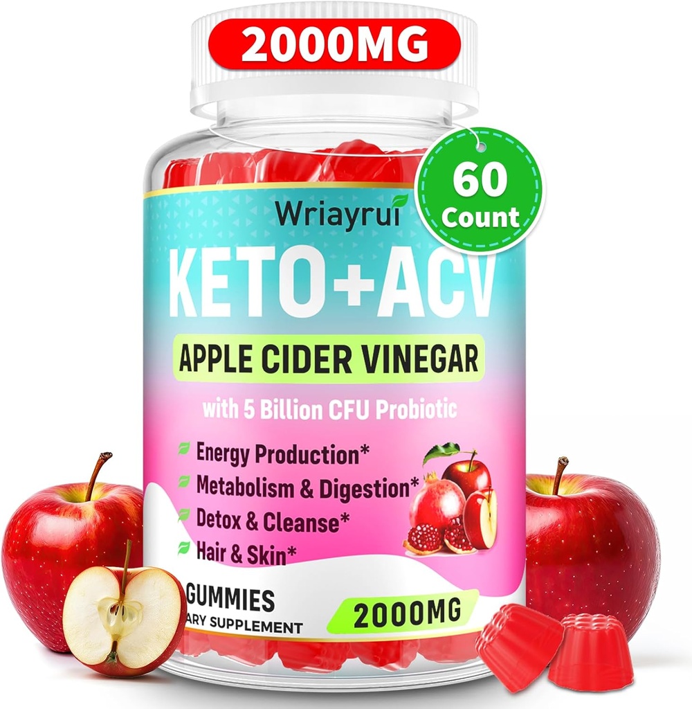 Apple Cider Vinegar Gummys, Fast ripped Keto ACV Gummys, Max Force 2000mg, 配以青茶, B6 & B12, Probiotics, ACV 代谢, 文摘, Detox & Cleanse, 60 Counts