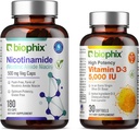 B-3 Nicotinamide 500 mg 180 Vcaps Plus 自由维生素 D-3 5000 IU 30 软胶 - Nicotinic Amide Niacin 天然无氟维生素配方 - 支持皮肤细胞健康