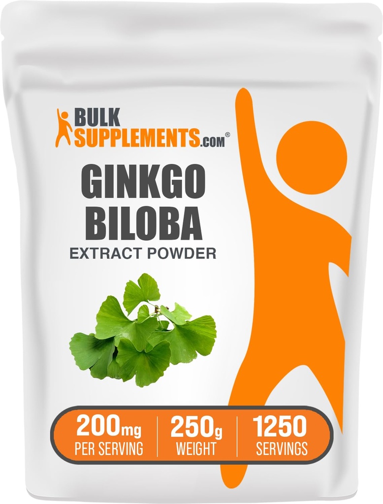 Bulk Assupports.com Ginkgo Biloba 抽取粉末——来自Ginkgo Biloba Leaf,抗氧化剂来源,草药补充剂——Gluten Free,每服务200mg,250g(8.8 oz) (Pack of 1).