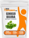Bulk Assupports.com Ginkgo Biloba 抽取粉末——来自Ginkgo Biloba Leaf,抗氧化剂来源,草药补充剂——Gluten Free,每服务200mg,250g(8.8 oz) (Pack of 1).