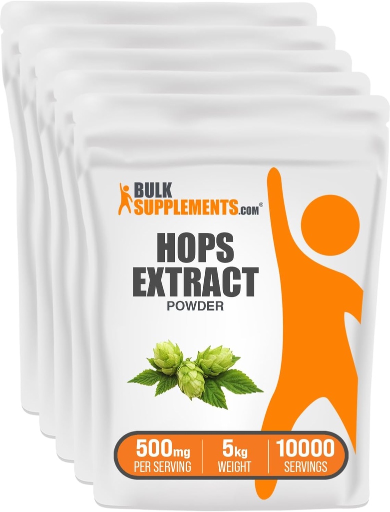 Bulk Assupports.com Hops 提取粉末 - 草药补充品,来源于Hops Flowers - Gluten Free,每服务500mg,1kg(2.2磅)(Pack of 5)