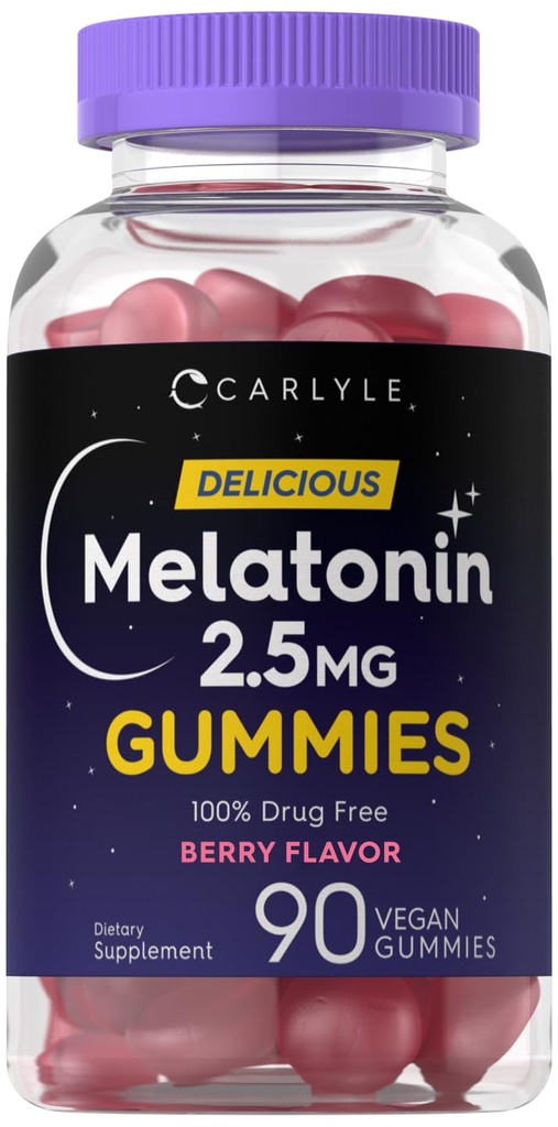 Carlyle Melatonin 2.5 mg Gummys | 90 Counter | Berry Flavor Gummy Supplement | Vegan, Non-GMO, Gluten Free(英语:Gluten Free) 互联网档案馆的存檔,存档日期2013-12-20.
