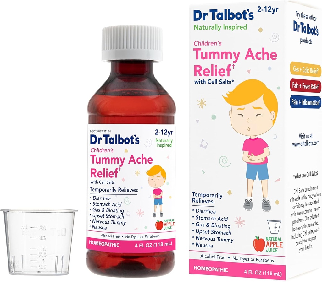 Talbot博士的Tummy Ache Relief Medicine - 4 oz - 包括剂量杯 - 2 - 12岁 - 天然苹果火焰(包装变种)