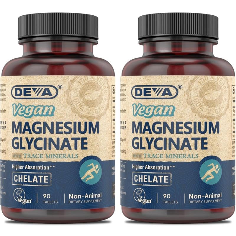 DEVA VAGAN 镁 甘油酸盐每服300mg 与 Trace Minerals, 高等吸收, Chelated Magnesium, 90 片(包2)