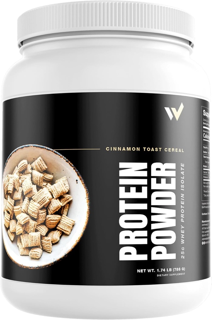 Ashton Hall的Whey蛋白孤立粉 - Premium Cinnamon Toast Cereal Flavor - 低卡布,高蛋白摇摆促进肌肉生长和复苏,每Scoop装有25克Whey蛋白
