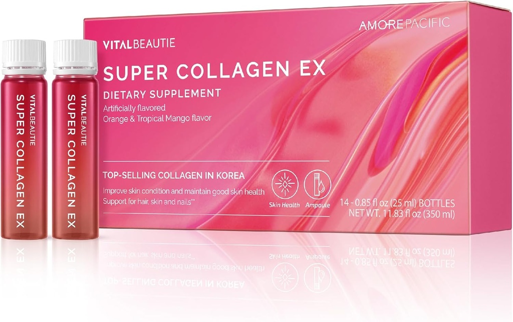 VITALBEAUTIE Super Collagen EX (Liquid Marine Collagen) 包含生物素,维生素C,Hyaluronic酸,L-Glutathione 由 AMOREPACICIFIK 韩国皮肤护理——14种服务