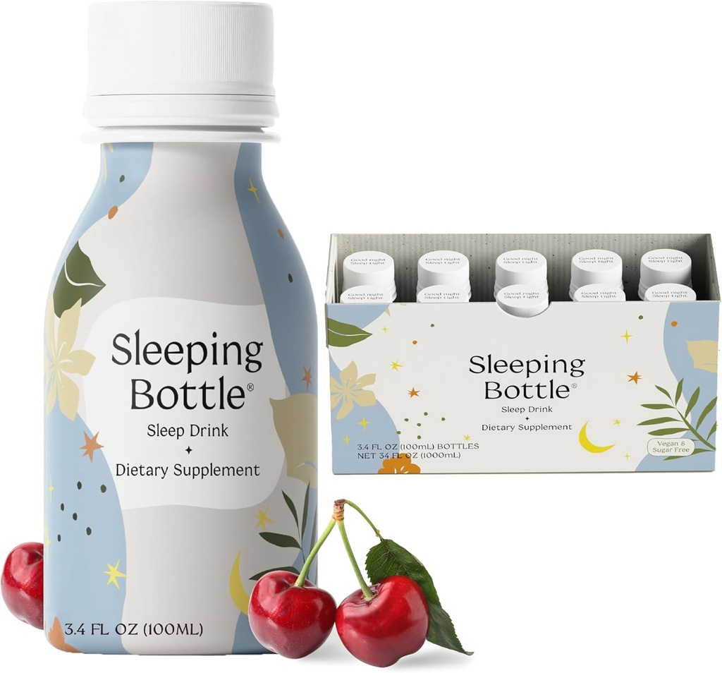 睡眠援助饮料,Melatonin Free, Vegan, No-Sugar, Cherry Flavor(3.4 Fl Oz,包装为10)