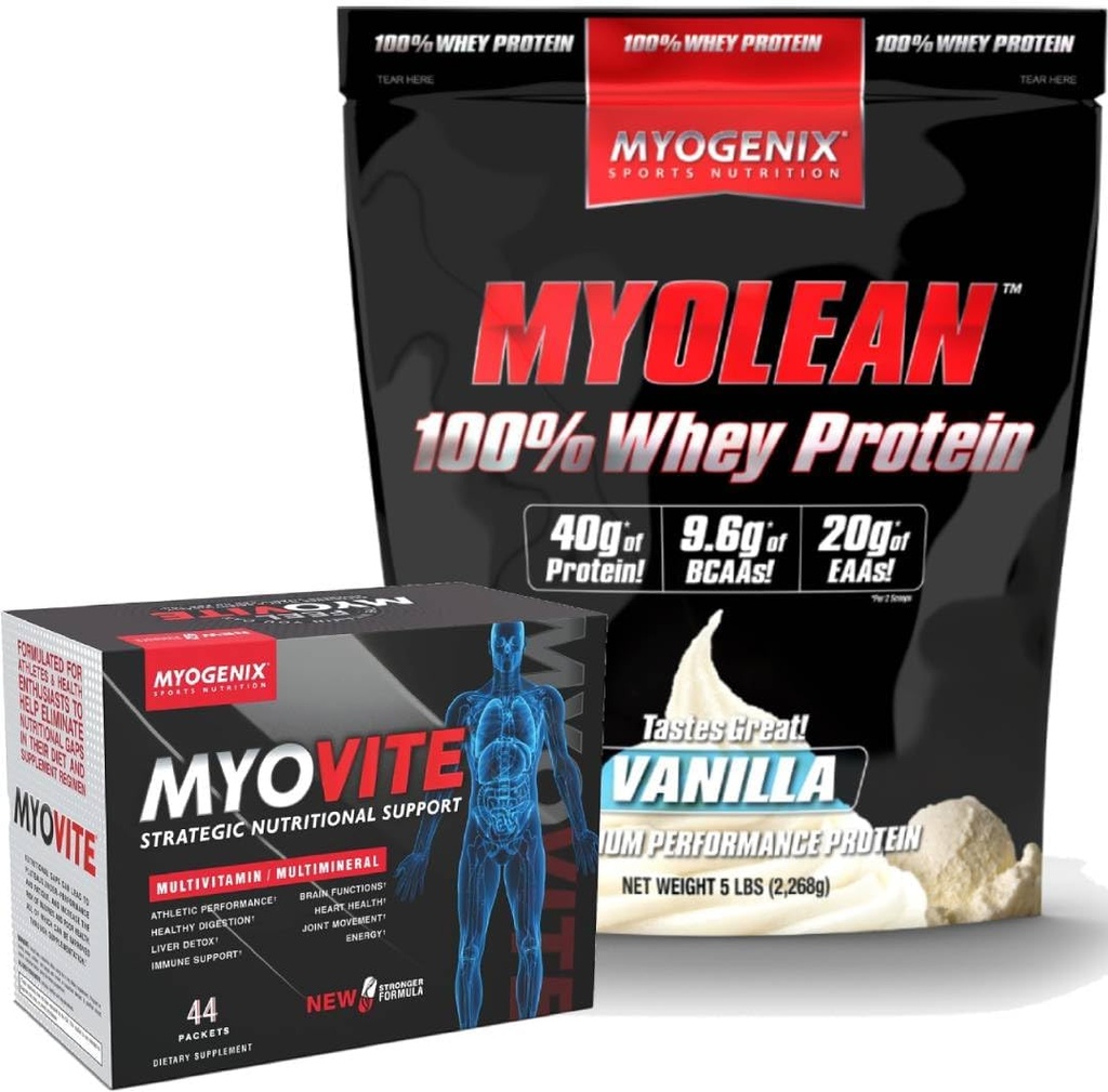 Myogenix Myovitamin & Myolean Vanilla Whey 蛋白质包 – 用40g高蛋白Whey完成日常营养 – 支持能源,肌肉生长和复苏