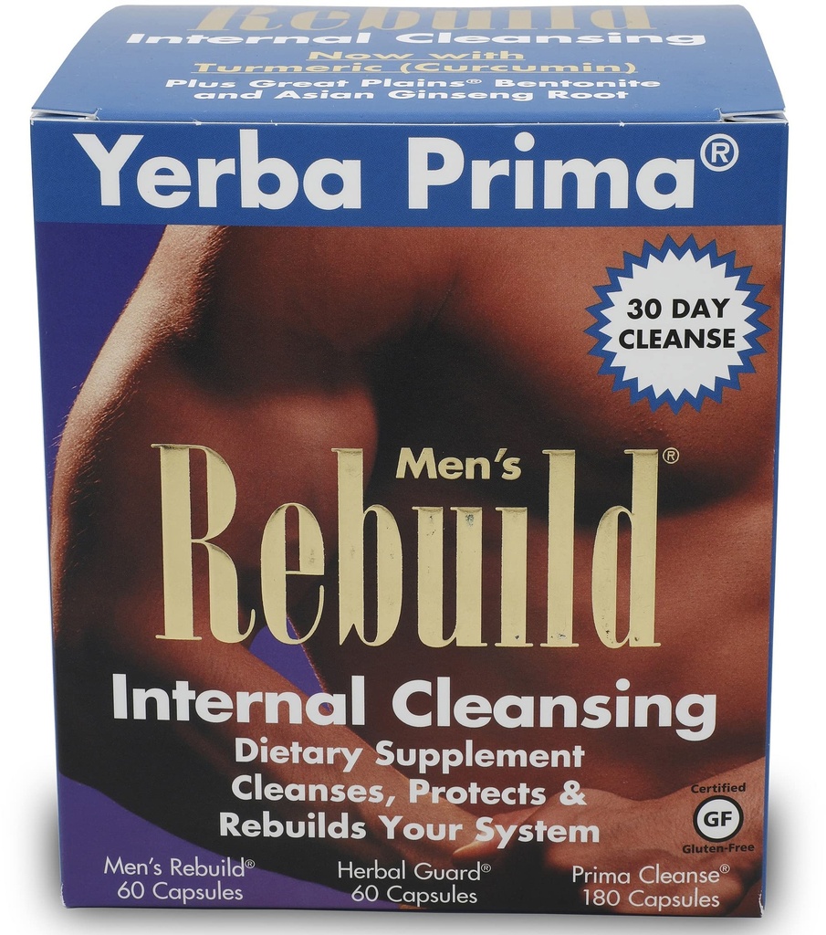 Yerba Prima Cleanse Men Rebuild Kit - 30天内部清洁补品,为男性设计 - 前列腺和科隆健康 - 肾脏和肝脏 - 天然草药 Psyllium Fiber, Aloe Vera, Milk Tedle种子