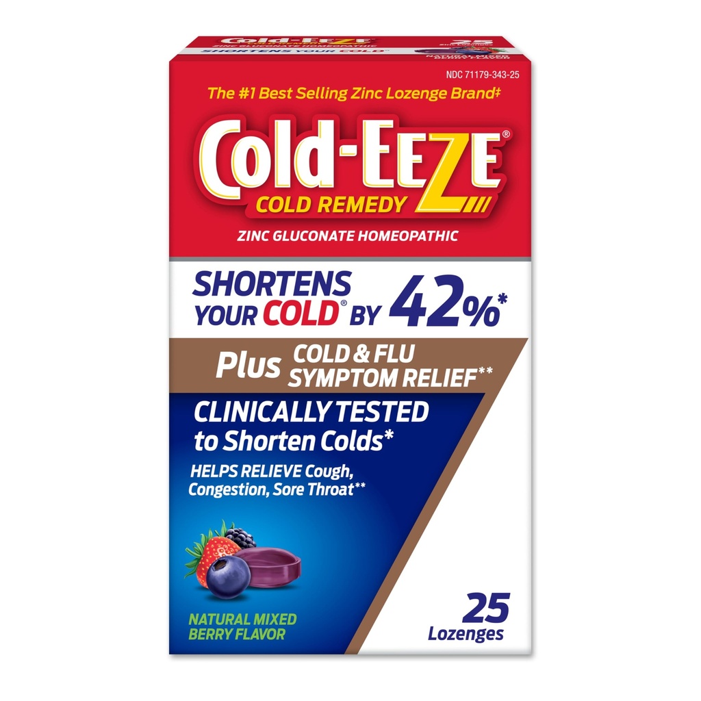 冷-Eze Plus 天然混合莓 冷和氟 锌 Lozenges, 多同位素救济, 顺势疗法 冷补救, 减少常见的寒冷持续时间, Sambucus Nigra relieve Cold & Flu Symptoms, 25 Ct
