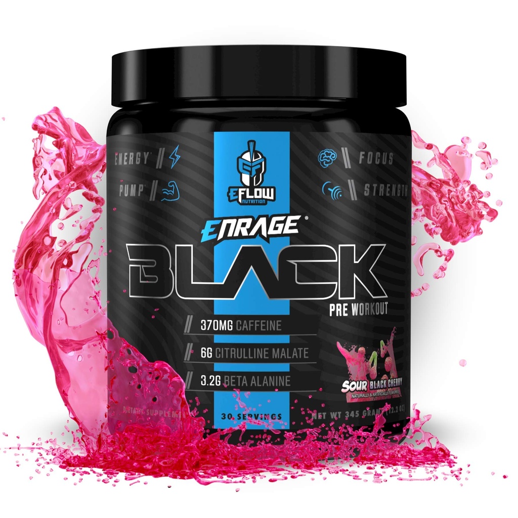 eFlow营养 Enting Black 高兴奋剂预置补充剂 - 预置粉剂到助力能量,泵和强力 - 4 Flavors (30 services)(Sour Black Cherry)