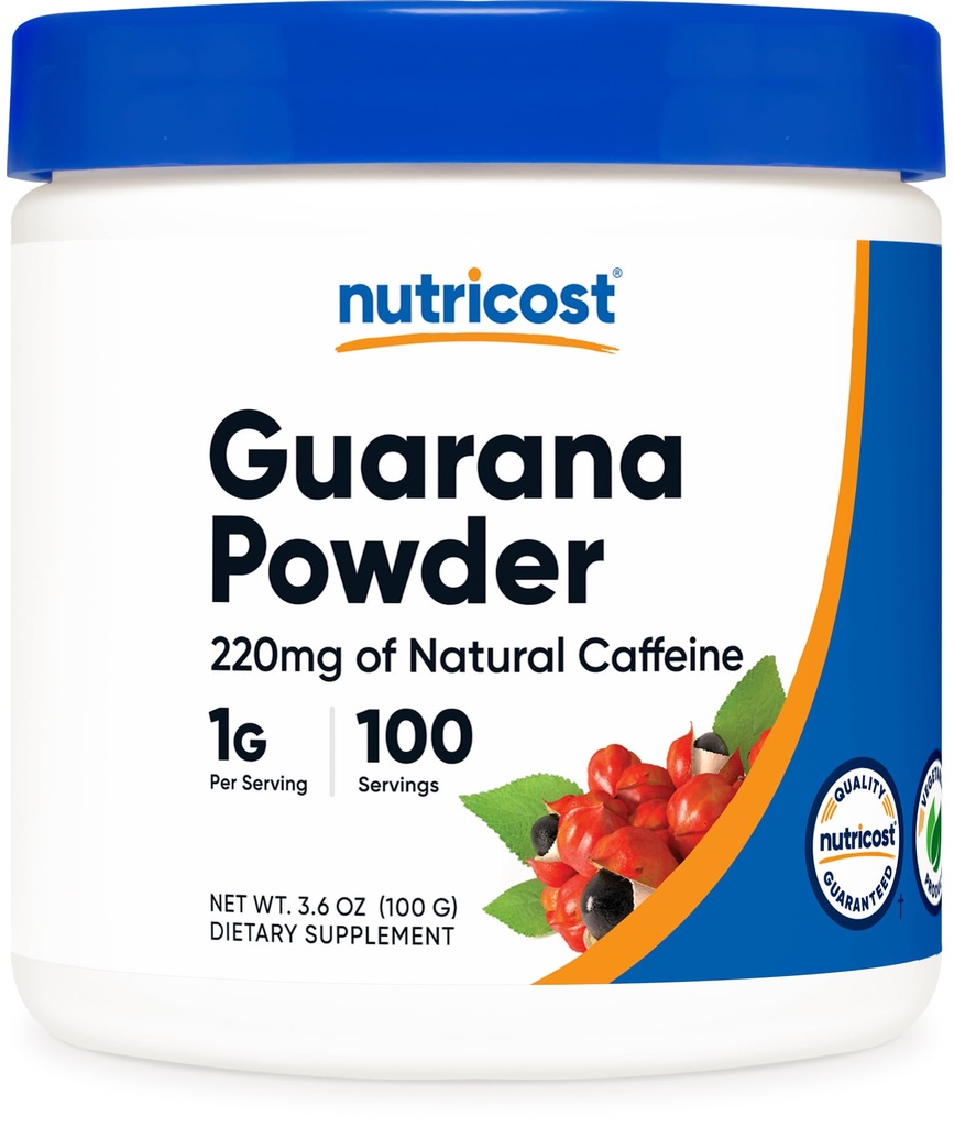 Nutricost Guarana Extract Powder 100 Grams Per Bottle - Natural Brazilian Herbal Caffeine Energizer Supplement