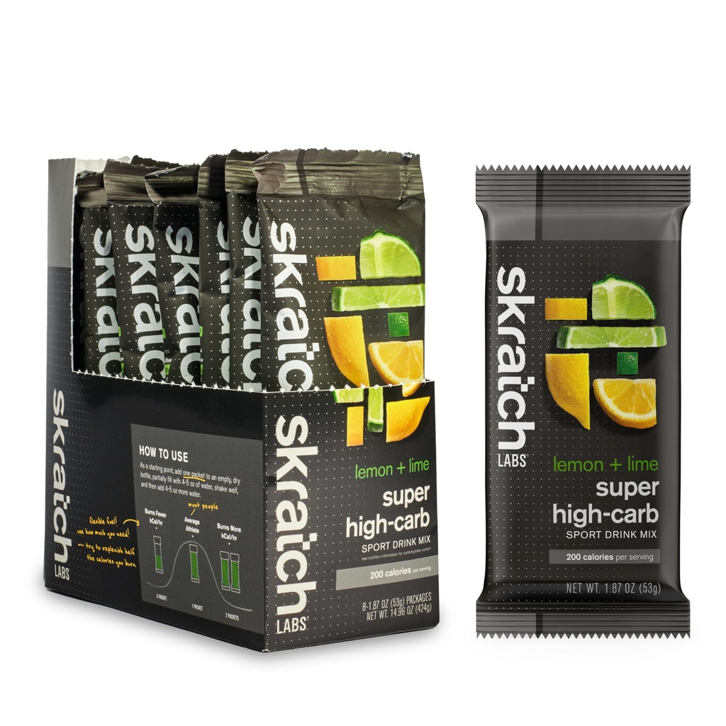Skratch实验室 Super-High-Carb Drinch Mix Packets - Carbohydrate Powder - Cluster Dextrain and Electrolytes - 耐力能源 - 能量电池替代品 - 柠檬/Lime - 8 单服务包装 - 非GMO