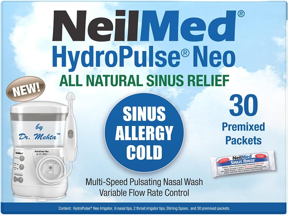 NeilMed HydroPulse Neo. 多点电传动鼻塞灌溉系统 30 Sinus Rinse Premixed Packets.