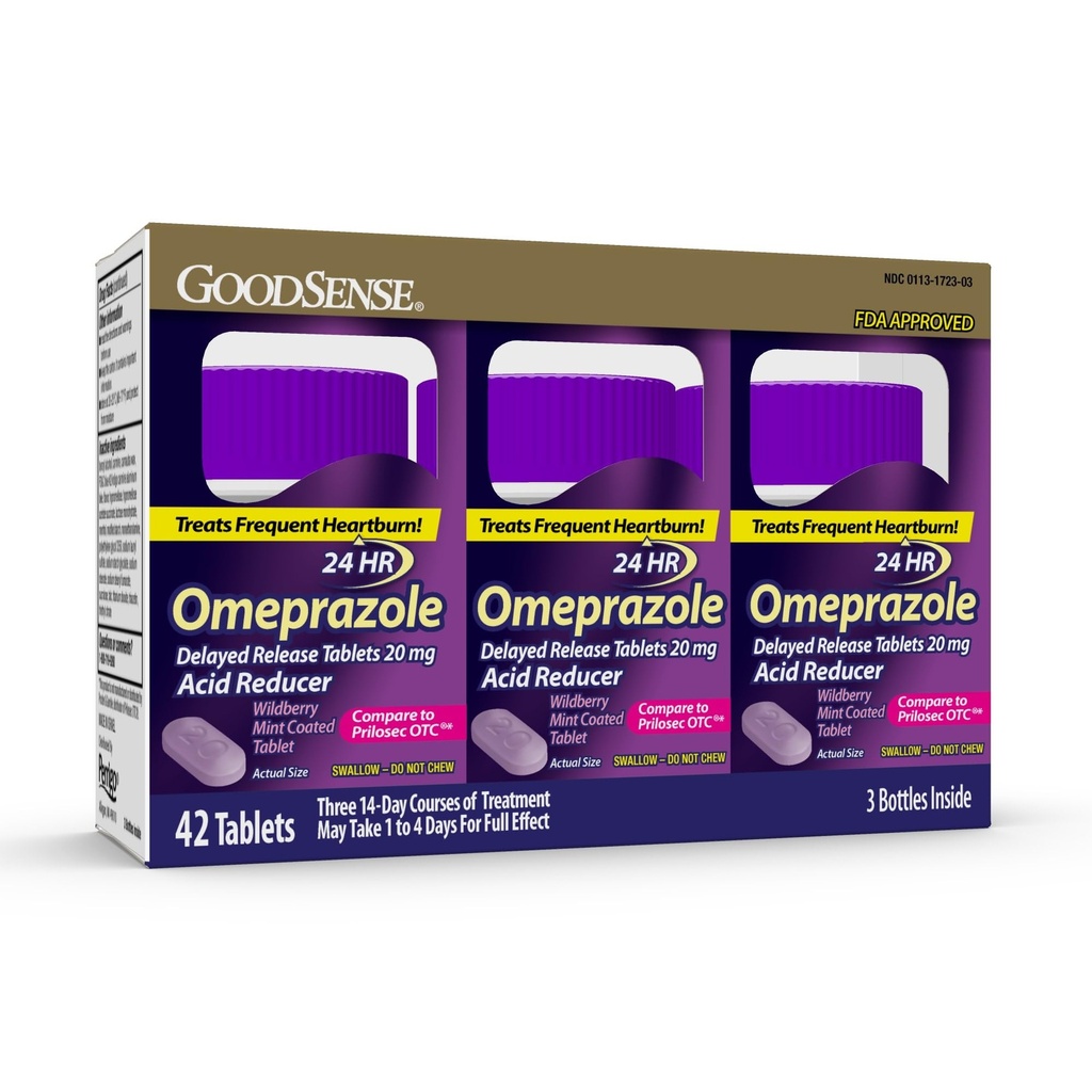 GoodSense Omeprazole, 与 Prilosec 相比, 延迟释放片 20 毫克, 减少酸剂, Wildberry Mint 化妆片, 42 计数