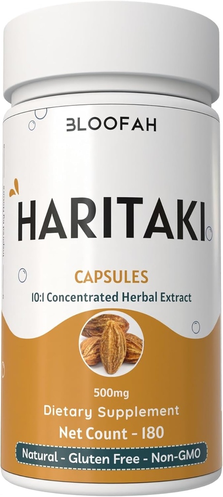 Haritaki水果卡普尔500mg → 10:1 提取天然哈里塔基粉末(Terminalia chebula) → Non-GMO, Gluten-Free Herbal 补充 → 方便卡普尔斯用于健康(180 count (Pack of 1))