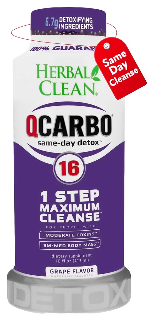 草药清洁 Qcarbo16 同日解毒 清酒 (16 fl oz) - 葡萄 Flavor Full body cleanse * 中毒性水平解毒 饮用维生素 B2和维生素 B12 男女