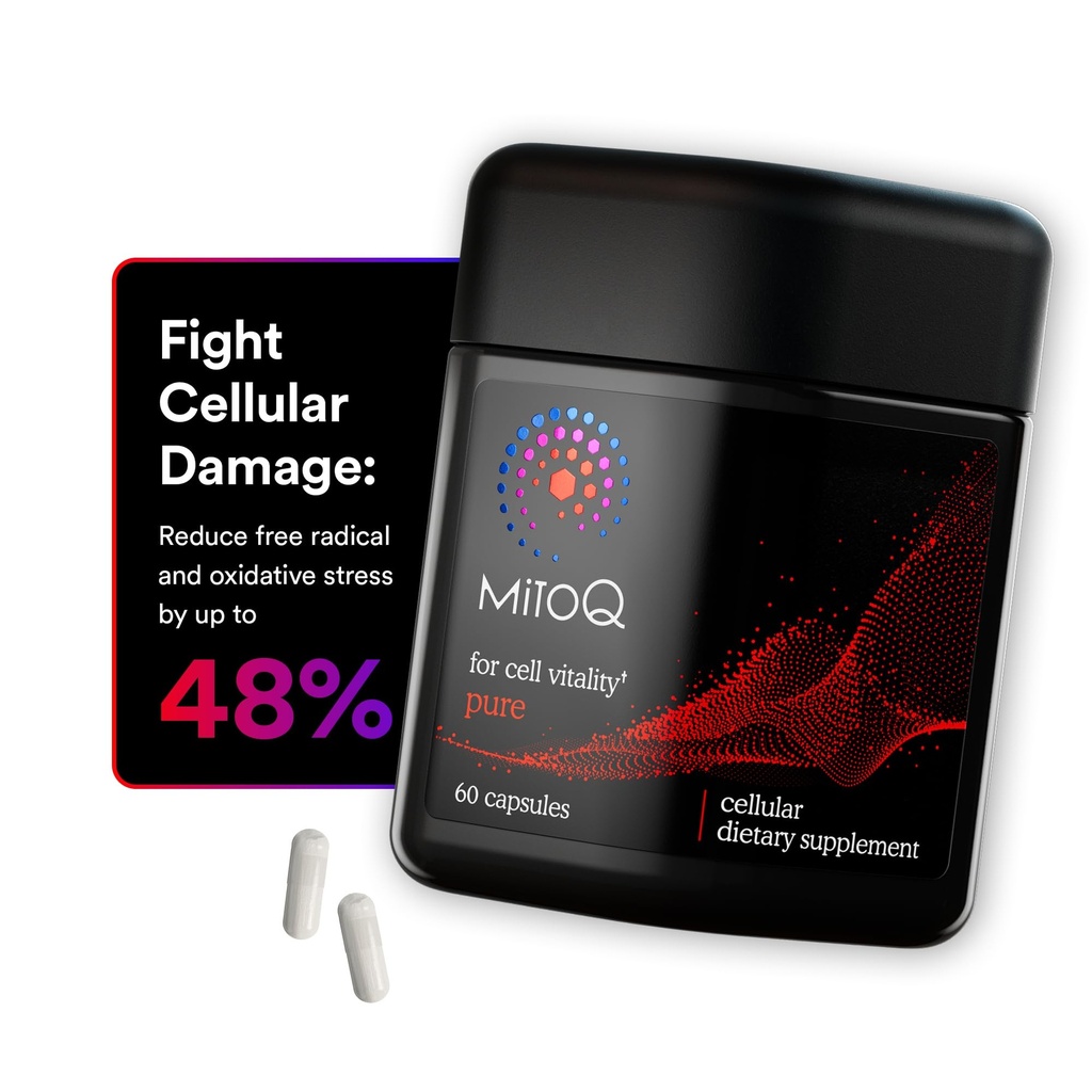 MitoQ Pure Advanced Mitochondria 补充 CoQ10的高级生物利用率 减少健康衰老、代谢、心脏健康、能源、力量和流动性带来的自由激进损害