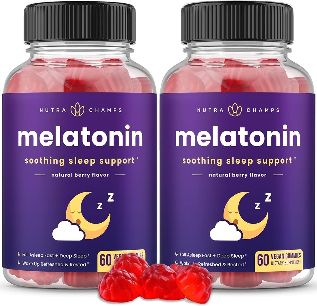 儿童与成年人的Melatonin Gummys 儿童与成年人的Melatonin Gummys – 自然睡眠援助 无毒品, Vegan Berry Flavor 儿童Melatonin Gummy 补充 → 2.5mg, 5mg 或 10mg Dose → 睡眠药丸 替代 60 Gummys (Pack of 2)