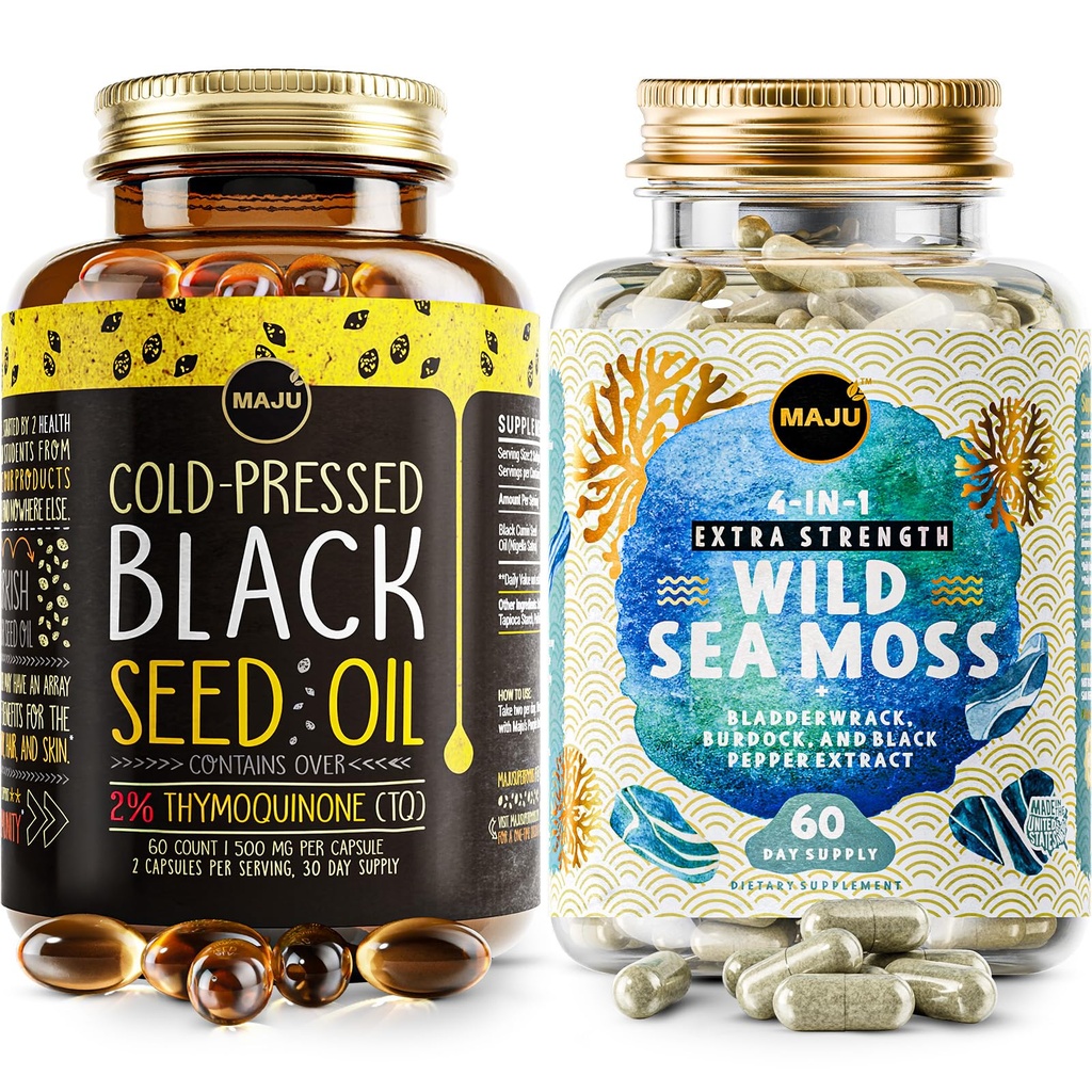 Maju 超级食品 4- in-1 海蚊子 Capsules 和 黑种子 Oil Capsules Bundle