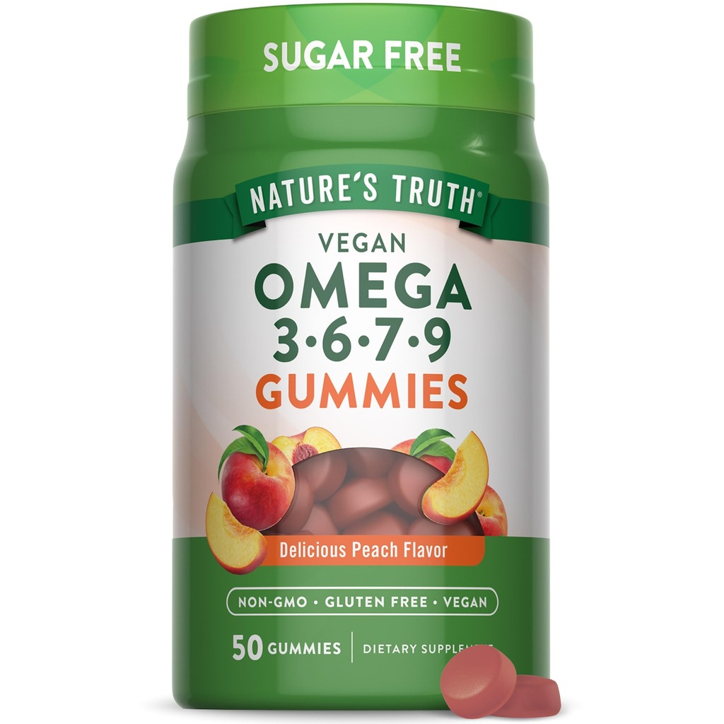 大自然的真理 Vegan Omega 3679 Gummys | 50 Counter | Peach Flavor | Non-GMO & Gluten 免费补编