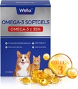 Wellix Pure Omega 3 Fish Oil for Dogs & Cats, Skin and Coat Suppless for Shedding, 推广心脏,皮肤, Coat, Joint & Immune Health, 95%以上 Omega 3, 富于环保局+DHA, 60软胶