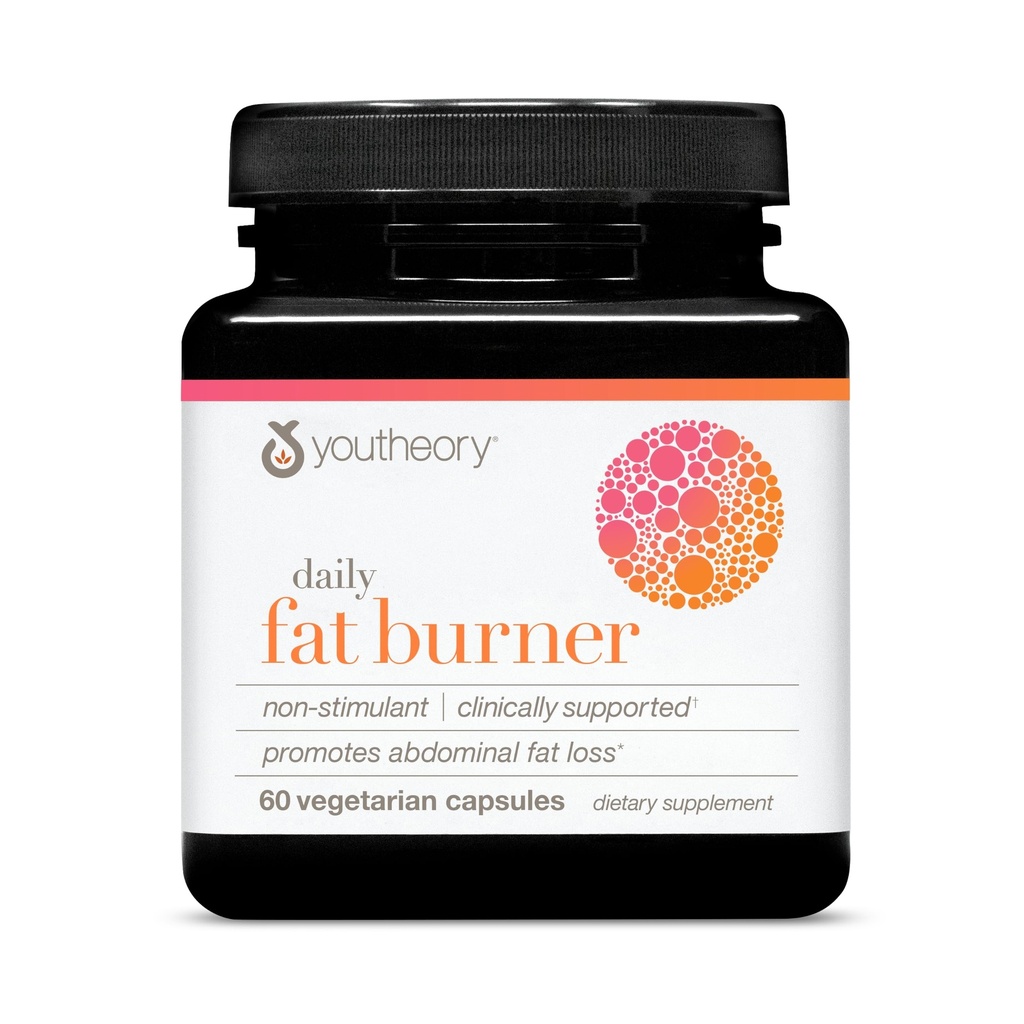 Youtheory Daily Fat Burner - 支持身体组成和代谢 - 配有 Citrus水果混合剂, Chromium & Cayenne 提取剂 - Gluten, Soy & Dairy Free - 60 Vegetarian Capsules