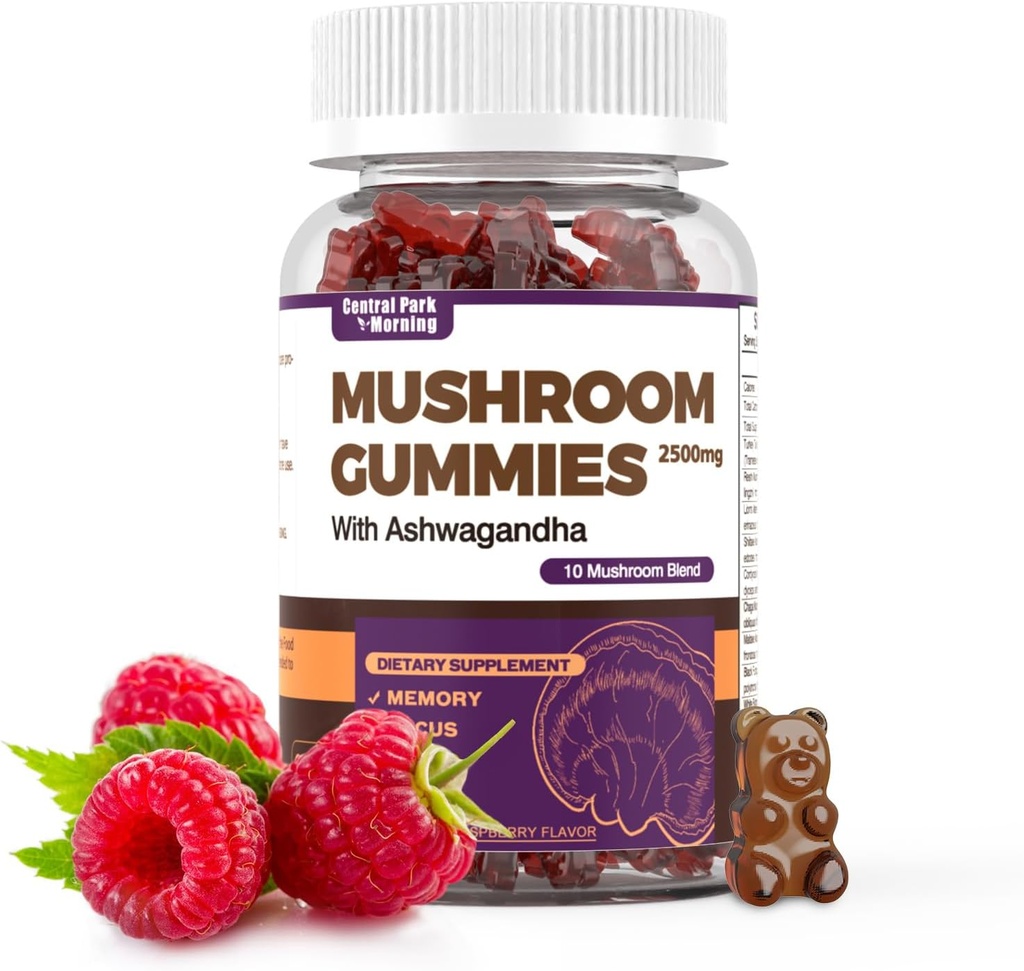 蘑菇Gummys 60pcs 10x 蘑菇 与 Ashwagandha 为免疫健康,Mood和压力支持提供补充