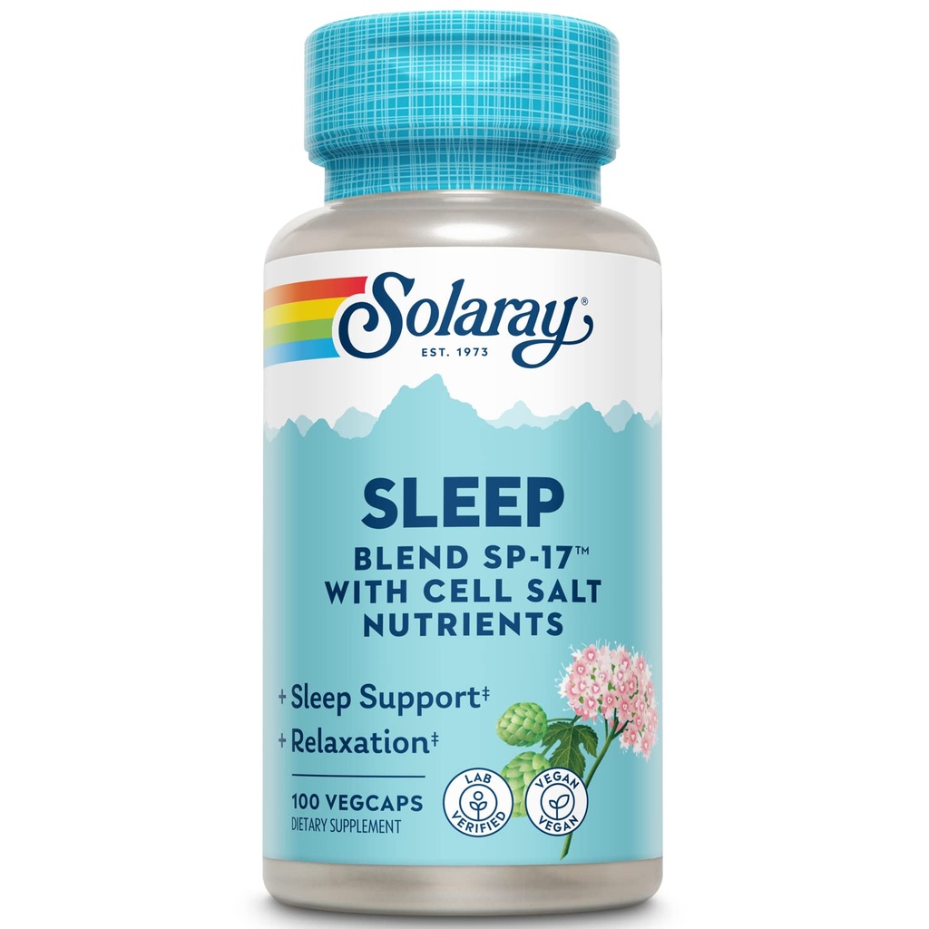 SOLARAY Sleep Blend SP-17 | 草本植物 Blend w/Cell 盐营养物帮助支持健康睡眠和放松 | Non-GMO, Vegan | 100 Veg Caps