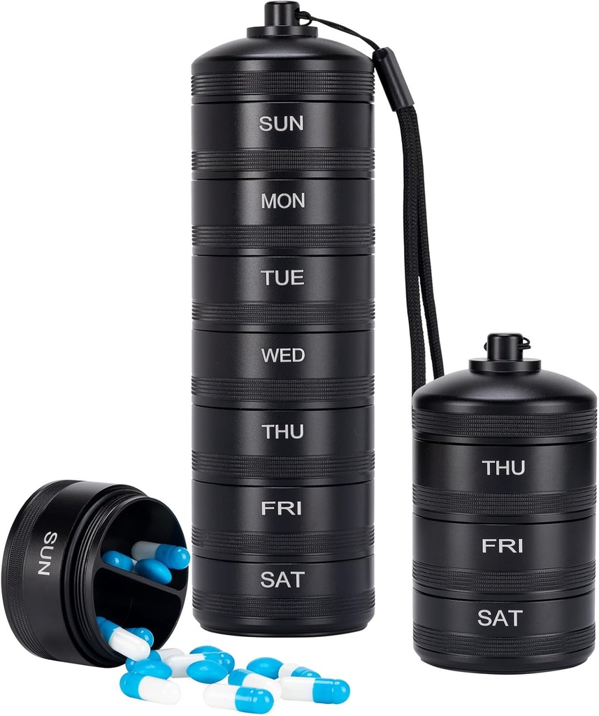 XHT Premium Weekly Metal Pill Organization 7 Day 2 Times aday - 防水AM PM Pill Organizationer 旅行案,重职药丸持有者和药丸盒,维生素,鱼油和补充品
