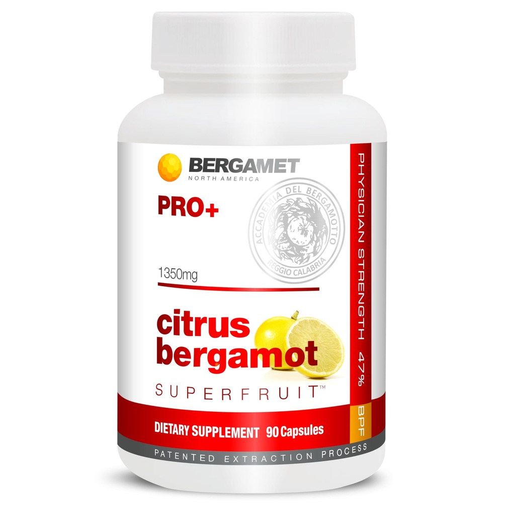 BergaMet Citrus Bergamot SuperFruit PRO+补编,200:1 摘录,1350mg,80% 多酚,橄榄叶提取,47% BPF,世界最强者,90 Capsules,由临床研究支持,美国制造