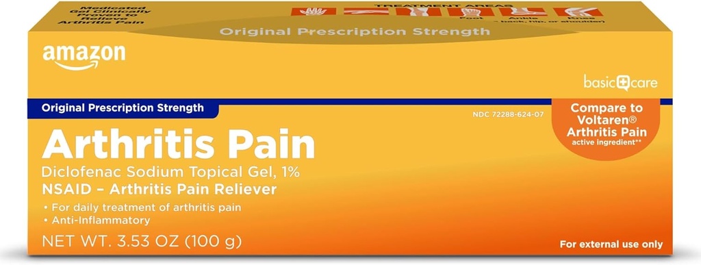 基本护理 关节炎 疼痛 解脱 Gel, Diclofenac Sodium opical Gel, 1%, 非类固醇抗炎药物, 100克, 3.53盎司 (包1) (包可能有差异)