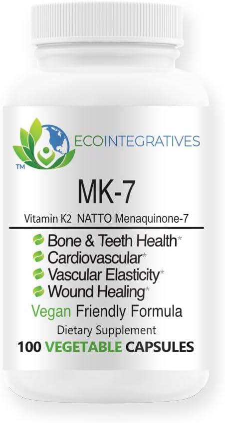 MK-7(维生素K2作为menaquinone-7) 天然维冈·纳托 - 支持骨骼和牙齿健康,心血管,血管弹性和伤口愈合 - 植物100卡普尔