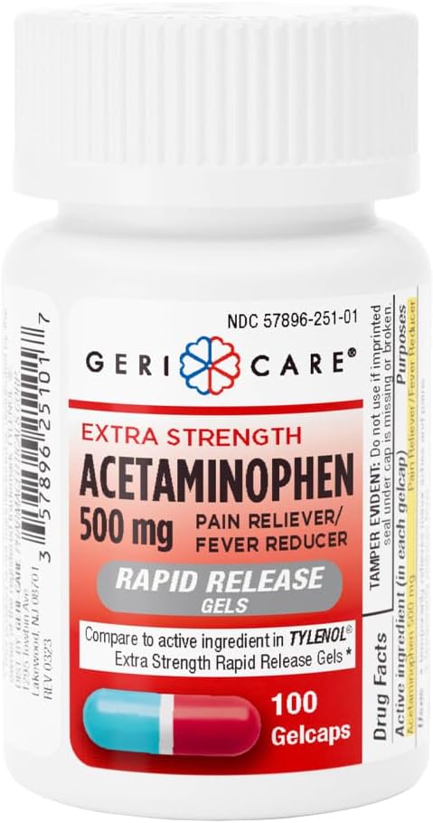 Gericare Extrastrong Acetaminophen 500mg 快速释放 Gelcaps, 疼痛救济100 计数(一包)