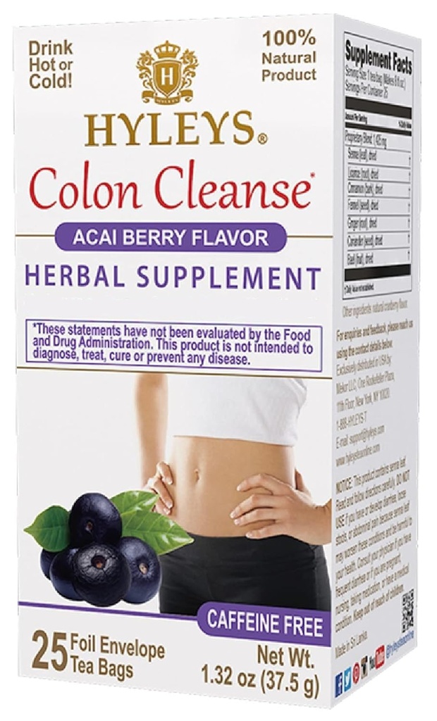 Hyleys Colon Cleanse Tea Acai Berry Flavor - 25个茶袋(共12个包-300个茶袋)