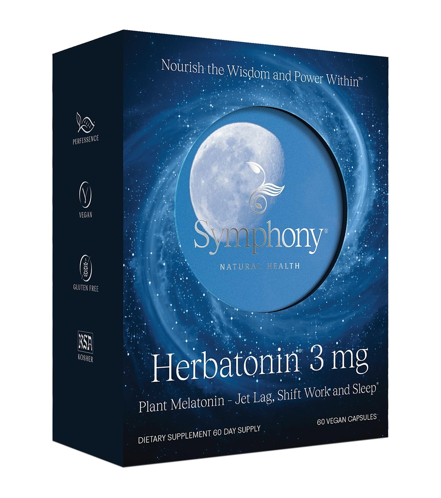Herbatonin 3mg - 唯一天然植物梅拉托宁 自然睡眠周期,身体时钟和环形节奏支持 Jet Lag, 60 Vegan Capsules(60天供应)