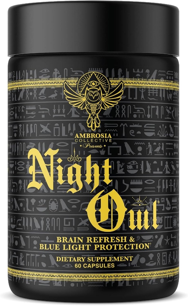 Ambrosia Night Owl - 眼部健康 QQ 防范蓝光和眼幕 阿尔法脑波和脑部复苏 QX Lutemax 2020, Suntheanine, Magtein QX 60 Veggie Capsules