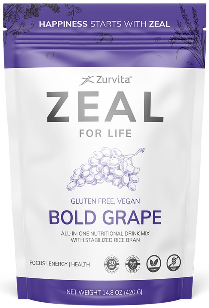 Zurvita - Zeal for Life - Bold Grape Flavor - 生命力、豁免和总体健康每日营养补充 - 30天健康袋,420格拉姆