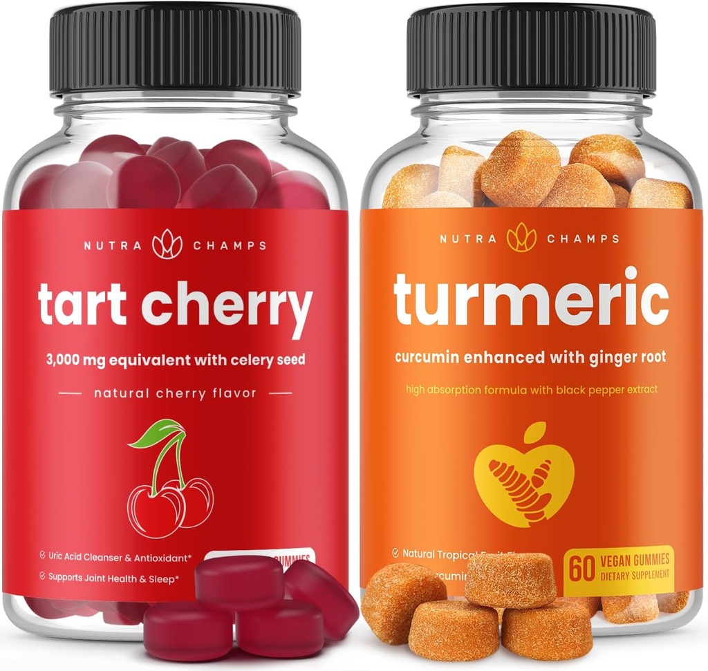 NutraChamps Tart Cherry Gummys 和 Turmeric Gummys 2 包装包