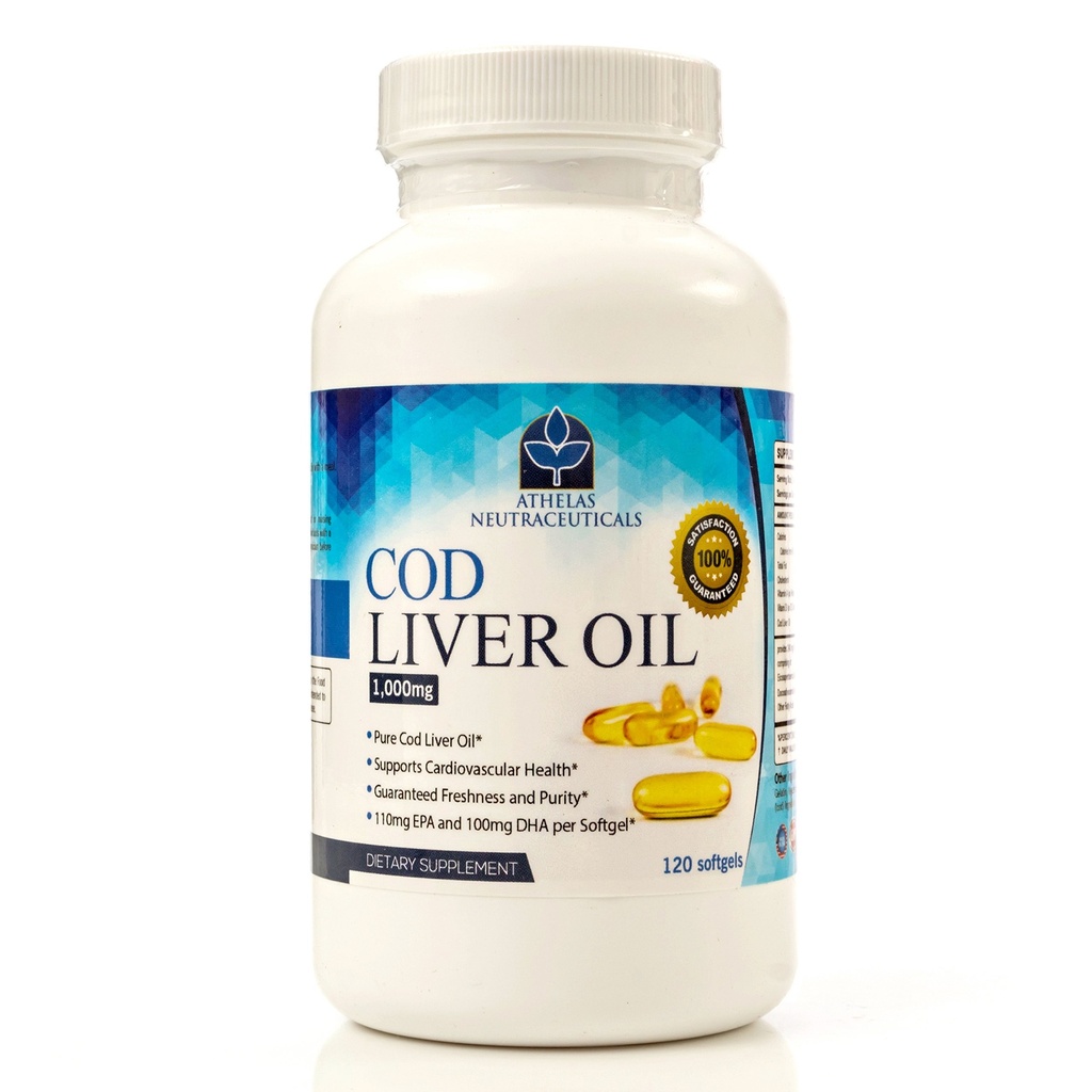 Cod Liver Oil Capsules - Premium Certified Pure and Fresh - Triple Strength - Heart Healthy - 120 Softgels - Natural Supplement - 240mg of Omega 3 Fatty Acids - No Fishy Taste!