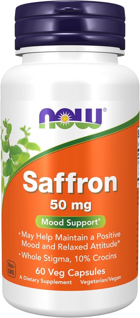 Now Foods Supplements, Saffron Every Herb 50 mg 配以10%的克罗素,60 Veg Capsules配以微晶线纤维素, 素(纤维素胶囊), s酸(蔬菜来源)和二氧化硅