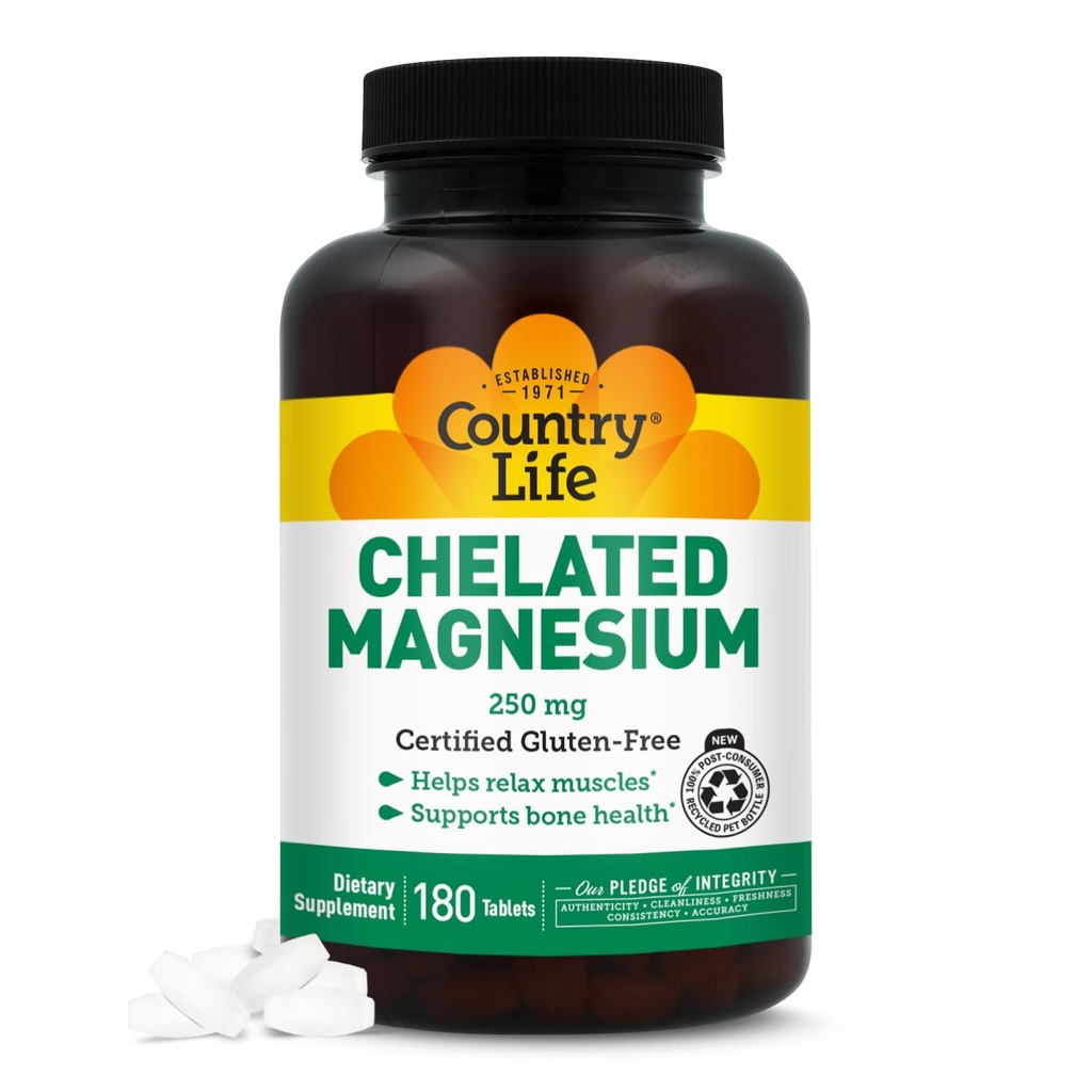 国家生活 化学镁 250mg - 支持心脏,骨骼和肌肉健康,Vegan-Friendly Magnesium 补充氧化镁和氨基酸Chelate, Gluten-Free