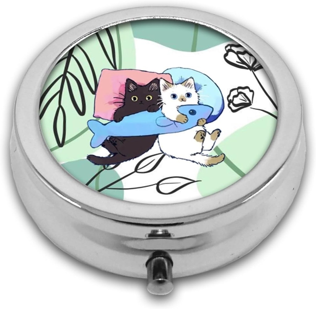 药盒 Cats 圆形药盒 3 模拟装潢药盒 Pocket Purse 便携式小型旅行药片 维生素持有者 组织者药盒