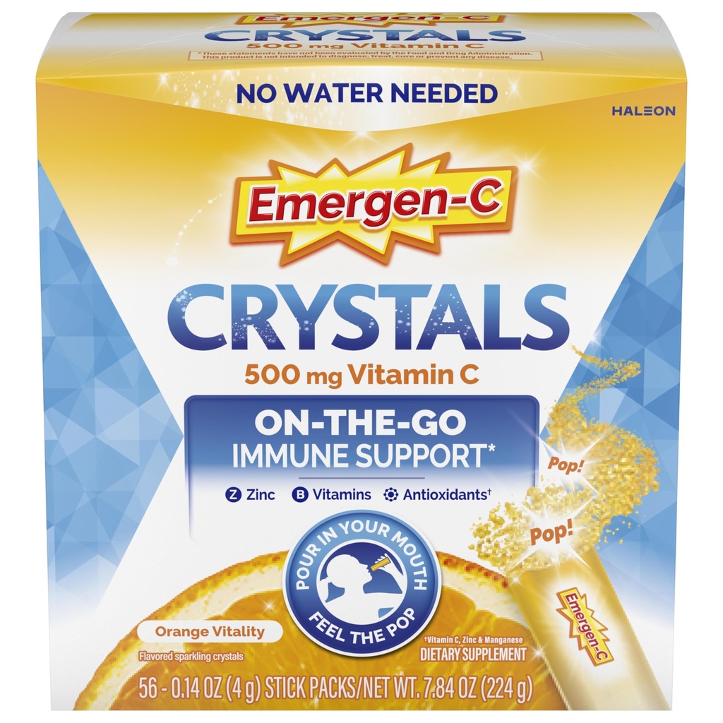 Emergen-C C晶体,On-the-Go Emergen-C Immune 支持补充 维生素C,B维生素,锌和曼干内塞,橙色维生 - 56 棒包