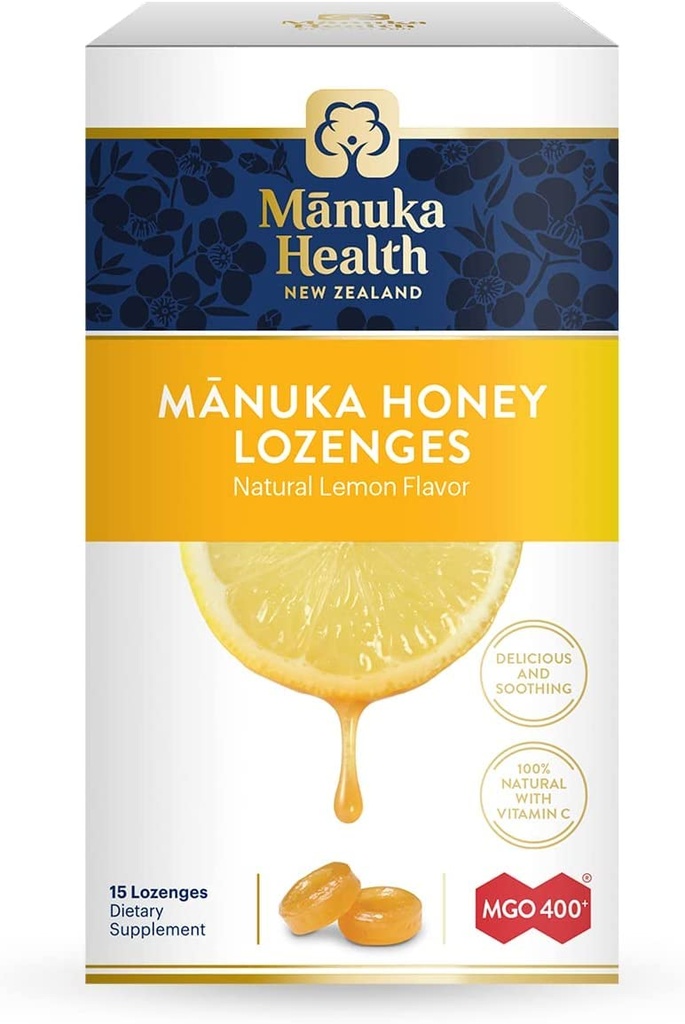Manuka Health Manuka Honey Lozenges – 15 Lemon Flavored Lozenges – 自然喉咙 Lozenges 注入Raw Manuka Honey和维生素C 支持免疫