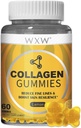 WXW 水解Collagen Peptides Gummys for Women, Non-GMO 抗衰老公式与生物锡,锌,维生素C & E 对头发,皮肤和钉子的抗衰老公式 |60cmt,Lemon Flavor