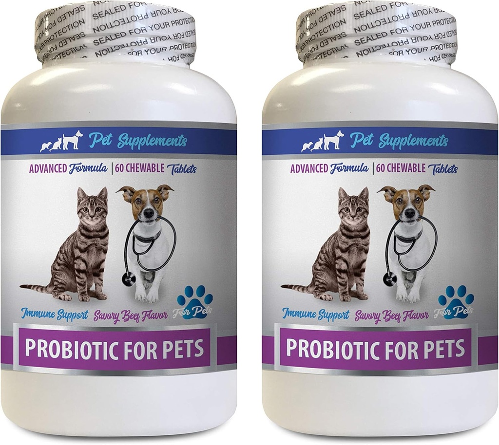 狗辅素和消化酶 粉末 - PROBIOTICS for Pets - 狗猫 - 坏气和呼吸治疗 - 高级免疫杆菌 - 狗辅素 - 坏气2瓶(120 处理)