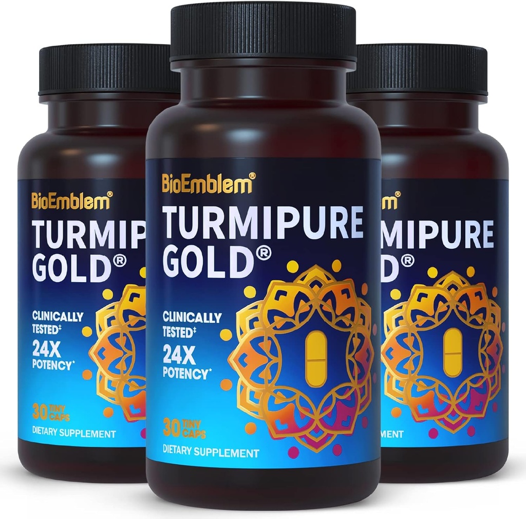 BioEmblem Turmeric Curcumin 与临床研究的TurmiPure - 联合支持,健康炎症 Turmeric 补充 - 1 Small Cap Daily, 24x More Absolute than others - 非GMO, 90 service
